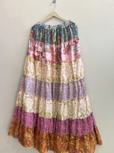 Floor Length Ruffled Silk <b>Skirt</b> For Women Bohemian Flared Maxi <b>Skirt</b> - Product Image 5
