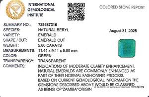 Émeraude octogonale verte de 5,60 carats provenant de Zambie, pierre précieuse brute, rapport Ratti 6,25 - Product Image 6