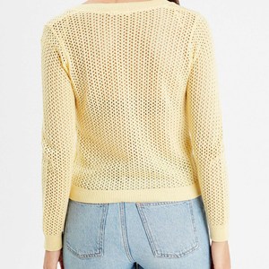 Suéter de punto con cuello en V y botones, transpirable, para mujer, estilo sexy, tops de primavera, aspecto de ganchillo, jersey de moda para damas - Product Image 3