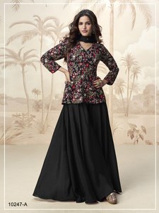 Traje de Kurta y Falda con Bordado Floral para Mujer, Estilo Pakistaní e Indio, para Bodas y Fiestas, Corte Regular - Product Image 1