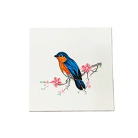 Carte en quilling Oiseau bleu sur branche fleurie, faite à la main, de qualité supérieure, avec enveloppe, pour la nature et les vœux, artisanat décoratif