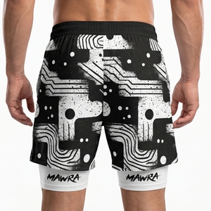 Men's MMA Training Shorts 2-in-1 With Compression Layer Quick Dry Printed Polyester Fight Shorts For Adults Regular Fit - Product Image 2