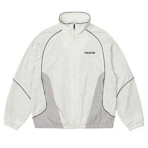 Men's White Color Blocking Windproof <b>Racer</b> <b>Jacket</b> Stand Collar Zipper Closure Sporty Style Polyester Shell Spring Wear - Product Image 1