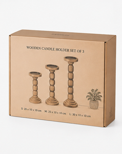 Ensemble de 3 porte-bougies en bois faits à la main, centre de table décoratif pour la décoration intérieure de luxe - Product Image 2