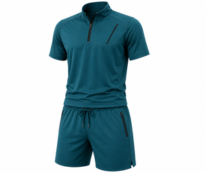 Grace Collection Men's Sporty Streetwear <b>Hooded</b> Quarter-<b>Zip</b> Short Sleeve Top Shorts Set Quick Dry Fleece Winter Solid Color 100% - Product Image 4
