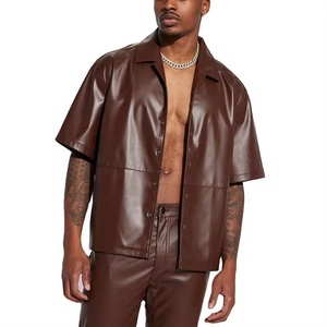 Pure PU Leather Casual Oversize Men's <b>Shirt</b> with Drop Shoulder Embroidered Custom Logo Heavyweight Fabric - Product Image 1