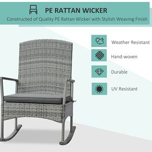 Set di 3 Sedie a Dondolo in Rattan PE per Esterni con Cuscini Morbidi e Tavolino in Legno Naturale per Patio o Uso Ospedaliero - Product Image 3