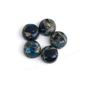 Apatita de Mohave con cobre, forma redonda de 12 mm, pulido brillante, base plana, cabujón de piedra preciosa suelta para la fabricación de joyas y colgantes. - Product Image 4