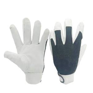 Heavy Duty Anti-Cut Anti-Heat Working Gloves White Cow Grain Leather Palm Black Cotton Back Keystone <b>Thumb</b> for Strap Riggers - Product Image 1