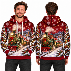 Men's Christmas <b>Snow</b> <b>Globe</b> Print Hooded Sweatshirt Knitted Polyester Casual Winter Hoodie with Pocket Design Regular Fit - Product Image 6