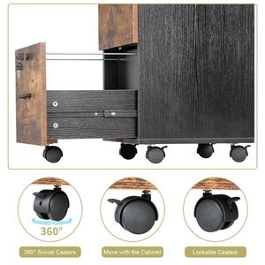 2 Drawer Brown and Black Rolling Wood File Cabinet with Lock - Product Image 2