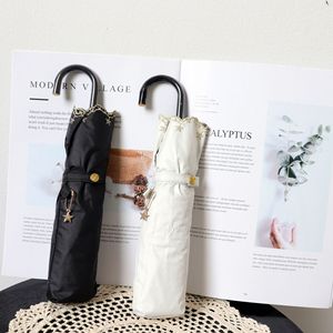 Women's Ultra-Light <b>Umbrella</b> with Anti-UV Sunshade Embroidered Lacing Three-Fold Folding Design Black Glue Hook - Product Image 6
