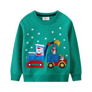 Sudadera navideña verde para niños, jersey de cuello redondo con bordado de Papá Noel, muñeco de nieve y camión, top de invierno - Product Image 1