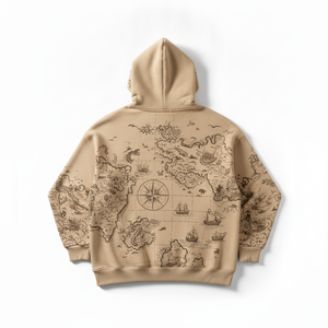 Sudadera con Capucha Beige Vintage para Hombre con Estampado de Mapa Vintage, Corte Regular, Informal, de Algodón Tejido, para Otoño - Product Image 5