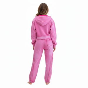 Glory Custom Acid Wash Rhinestone French Terry Cropped Hoodie With Baggy Knitted <b>Pant</b> New Trendy Look For Unisex Street Wear - Product Image 4