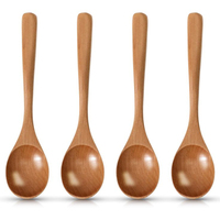 Ensemble de 3 cuillères à thé en bois à long manche, design minimaliste, finition naturelle, durables, faites à la main, 10 ml, pour servir et manger lors de mariages