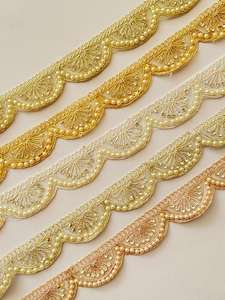 Accessoires vestimentaires, bordure en dentelle métallique or et argent, paillettes, broderie jaune doré, soluble dans l'eau, écologique - Product Image 6