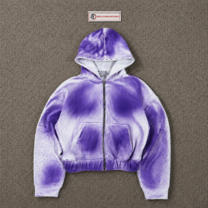 Sweat-shirt à capuche zippé dégradé violet et blanc, coupe oversize, streetwear unisexe, veste à capuche ombrée premium, fermeture éclair intégrale, effet vintage délavé - Product Image 5