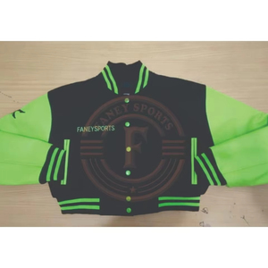 Chaqueta Varsity de Béisbol Corta de Alta Calidad - Chaqueta Bomber con Puños de Punto Acanalado en Contraste - Ropa Varsity Bordada para Mujer - Product Image 1