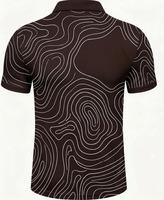 Chemise Homme Personnalisée Noire à Lignes de Contour, Imprimé Abstrait, Respirante, Décontractée, Motif Topographique Tricoté, Style Urbain, OEM