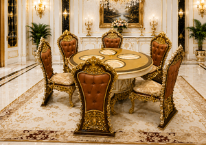 Juego de Comedor Hecho a Mano con Temática de Mansión Victoriana, Mesa de Comedor con 6 Sillas Tapizadas, Muebles para el Hogar de Estilo Antiguo - Product Image 5