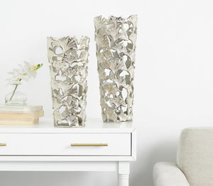 <b>Set</b> of 2 Leaf Design Silver Ware Aluminum Flower <b>Vases</b> and Pots Superior Quality Metal Handmade Fancy Flower <b>Vases</b> for Indoor - Product Image 5