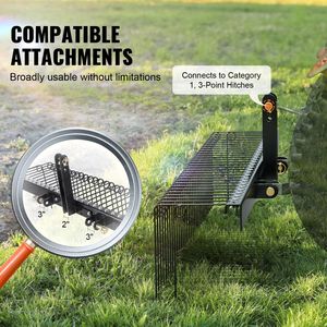Attrezzo da Giardinaggio: Rastrello Scarificatore per Prato con Denti in Acciaio da 72 Pollici, Attacco a 3 Punti per Trattori Categoria 1 - Product Image 4