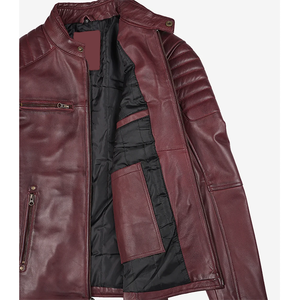 2026 <b>Top</b> Trending Men's <b>Maroon</b> Cow Hide Leather Jackets With Stand Collar Zip Front Pockets Slim Fit Regular Length Winter Style - Product Image 4