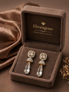 Classic Gold Plated <b>Stud</b> <b>Earrings</b> 9K Gold Water Drop Shape <b>Crystal</b> Wedding Unisex Jewelry - Product Image 6