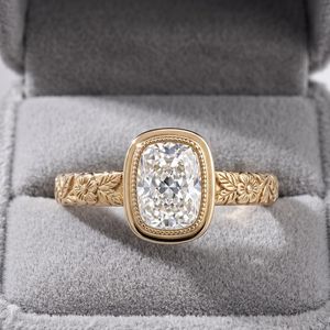 Anillo Art Deco con Diamante de Corte Cojín de 1.00CT y Grabado Floral para Mujer, Oro Sólido de 14K, Regalo Sorpresa de Aniversario para Novia - Product Image 1