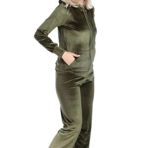 Cotton Velour Tracksuit Set for Girls Winter Solid Pattern Fitted Crop Top Jogging <b>Suit</b> <b>Button</b> Custom 2-Piece High Quality - Product Image 1