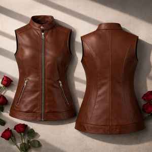 Chaleco de Piel de Cordero para Mujer, Estilo Motero, Cierre de Botones, Chaqueta de Motocicleta, Prenda Exterior de Cuero Genuino, Elegante y Clásica - Product Image 4