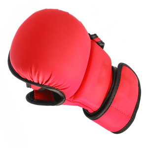 Red Faux Leather MMA Boxing Gloves with for Wrist <b>Strap</b> Custom Logo Unisex Sparring Gear for Martial Arts Training - Product Image 2