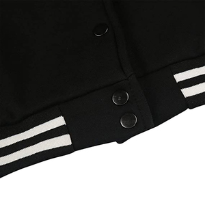 Veste universitaire noire pour femme à manches longues, col boutonné, couleur unie, en laine d'hiver avec garniture contrastante en cuir PU, coupe classique, vente en gros - Product Image 6