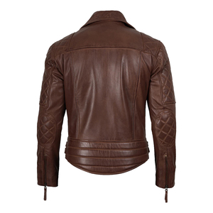 Real Leather Trucker Jacket <b>Men</b> Western Style Snap Button Chest Pockets Brown Tan OEM Wholesale Factory Direct - Product Image 6