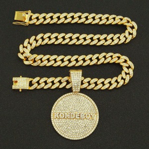 Collar de rapero con colgante redondo estilo hip hop, completamente cubierto de circonitas, con cadena cubana de 13 mm de ancho, venta de fábrica, colgante único. - Product Image 3