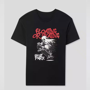 เสื้อยืดแขนสั้นสีดำสำหรับผู้ชาย พิมพ์ลายสเก็ตบอร์ดด้านหน้า คอกลม ผ้าคอตตอนเจอร์ซีย์ สไตล์สตรีท ทรงปกติ - Product Image 4
