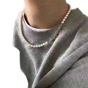 Collier en argent S925 avec boucle en fer à cheval, perle d'eau douce non nacrée, blanche, presque ronde, 5,5-6 mm, propre, sans défaut, charme, petit - Product Image 5