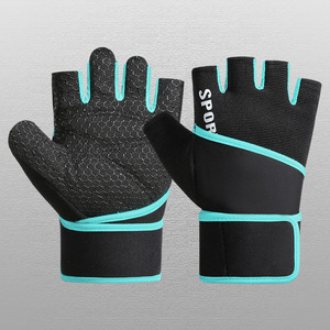 Gants de fitness demi-doigts noirs et bleus en maille respirante avec sangle de poignet réglable antidérapants pour entraînement en salle de sport et musculation unisexe - Product Image 4