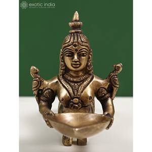 Aarti Diya de latón de 10 pulgadas hecho a mano con mango de forma de dama artículo de decoración del hogar indio - Product Image 3