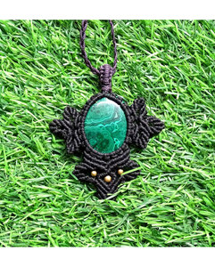 Handmade Black Macrame Green Gemstone Zinc Alloy Ball Shape Buddhism Adjustable Boho Healing Ethnic <b>Statement</b> <b>Necklace</b> - Product Image 3