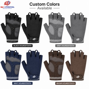 <b>Half</b> Finger Cycling Gloves Houndstooth Trim Anti <b>Slip</b> Gel Pad Fashion Bike Gloves Wholesale OEM Custom Logo - Product Image 2