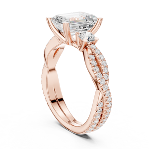 Anillo de Diamante Moissanite con Corte Esmeralda Premium, con Piedras Laterales Redondas, Oro Rosa sobre Plata de Ley, Anillo de Tres Piedras - Product Image 2