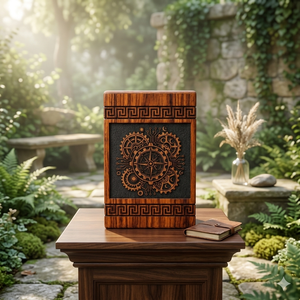 Wooden Urn <b>Memorial</b> <b>Keepsake</b> Box Engraved Gear Compass Pattern Cremation Ashes Storage Case for Remembrance - Product Image 2