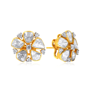 Boucles d'oreilles clous en or jaune 14 carats avec diamants, motif floral en grappe, diamants de laboratoire taille brillant rond, bijoux fins élégants - Product Image 2
