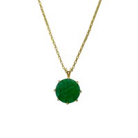 Pendentif rond en onyx vert sculpté - Collier solitaire bohème - Charme artisanal gravé en intaglio - Accessoires de mode