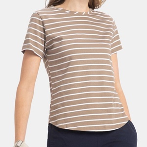 Camiseta de Verano de Alta Calidad para Mujer, Personalizada, Cuello Redondo, Transpirable, con Rayas, Hecha en BD - Product Image 5