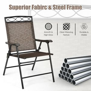 Set of 2 Portable Patio <b>Dining</b> <b>Chairs</b> <b>with</b> <b>Armrest</b> Folding Sling Design for Outdoor Use - Product Image 6