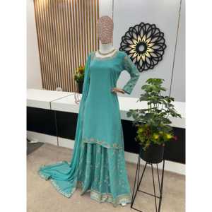 Top-Plazzo y Dupatta Set con bordado pesado Tamaño XL para look de fiesta - Product Image 5