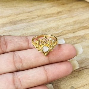 Top Style Demanding Lotus Moonstone <b>Ring</b> Floral Brass Gold Plated <b>Statement</b> <b>Ring</b> Vintage Bohemia Flower Design Wholesale <b>Ring</b> - Product Image 6